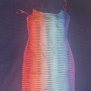 AKIRA Red and Blue Gradient Midi Dress
